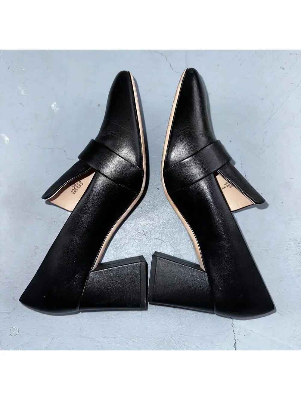 Kate Spade Alia Black Block Heel Pump 9.5 Leather Chunky Silver Tone Buckle